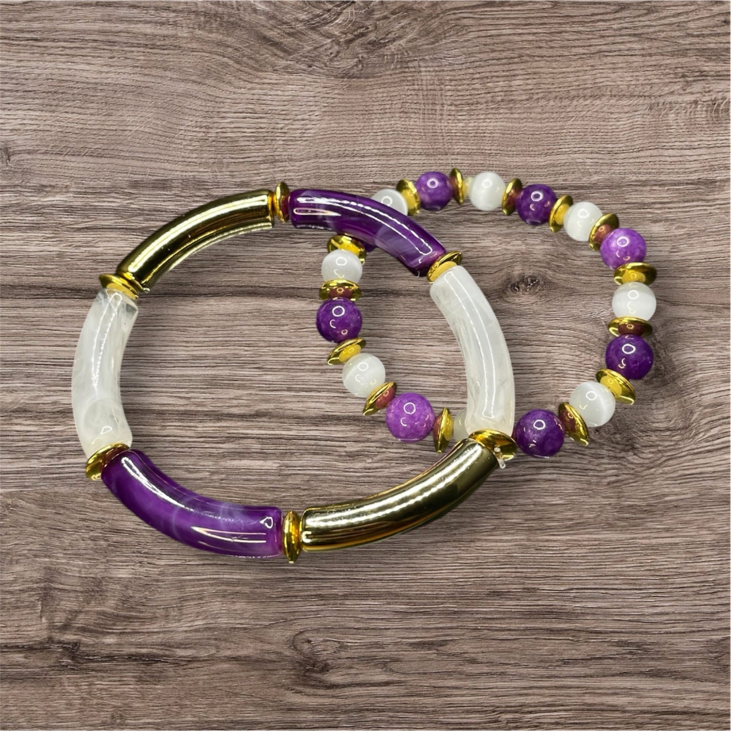 Glass Purple & White Bracelet