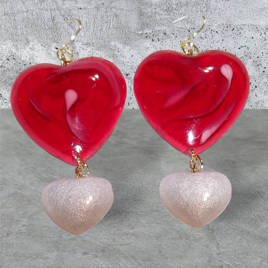 Painted 3D w/White Heart Earrings