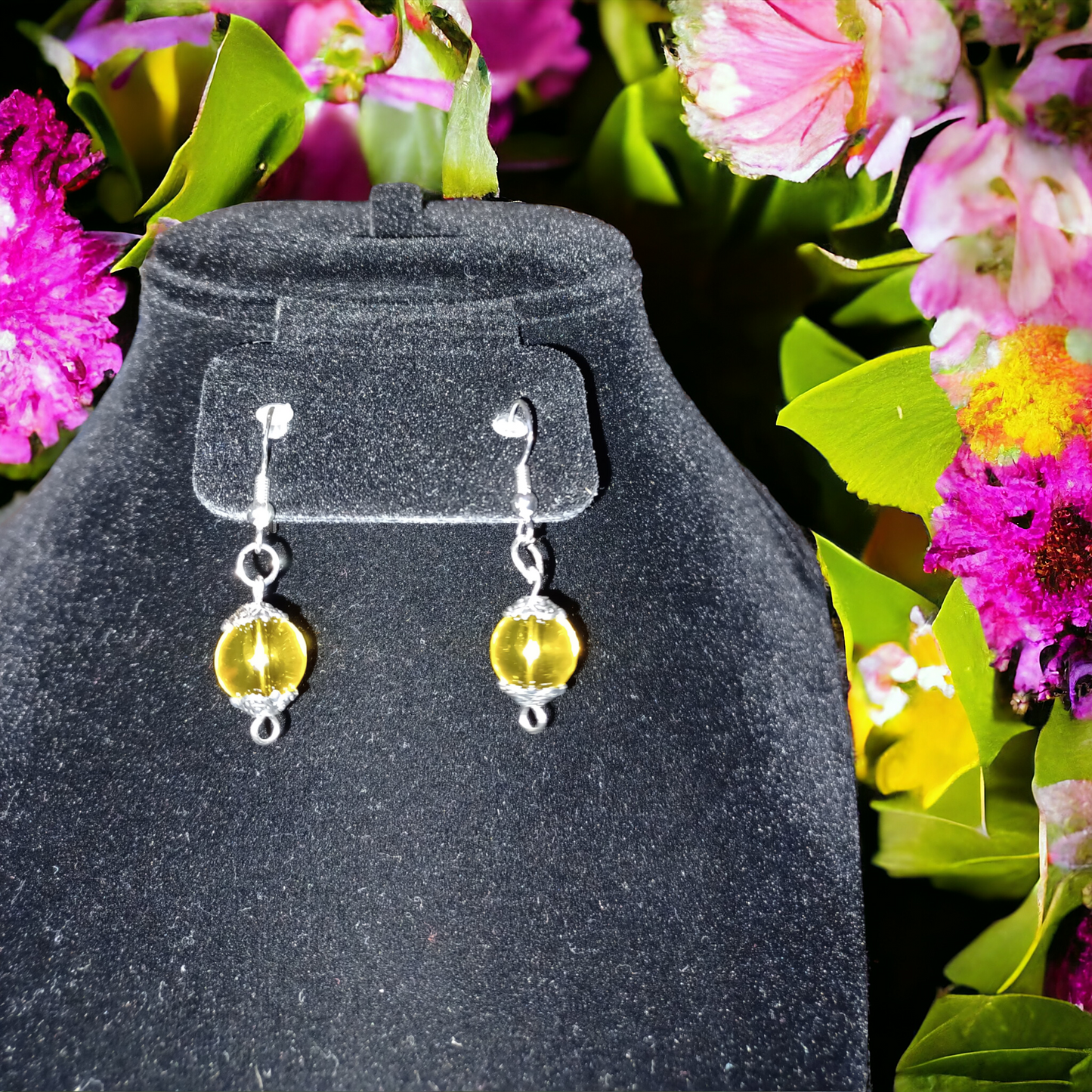Clear Yellow Glass Bead Earrings