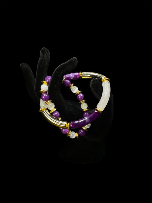 Glass Purple & White Bracelet